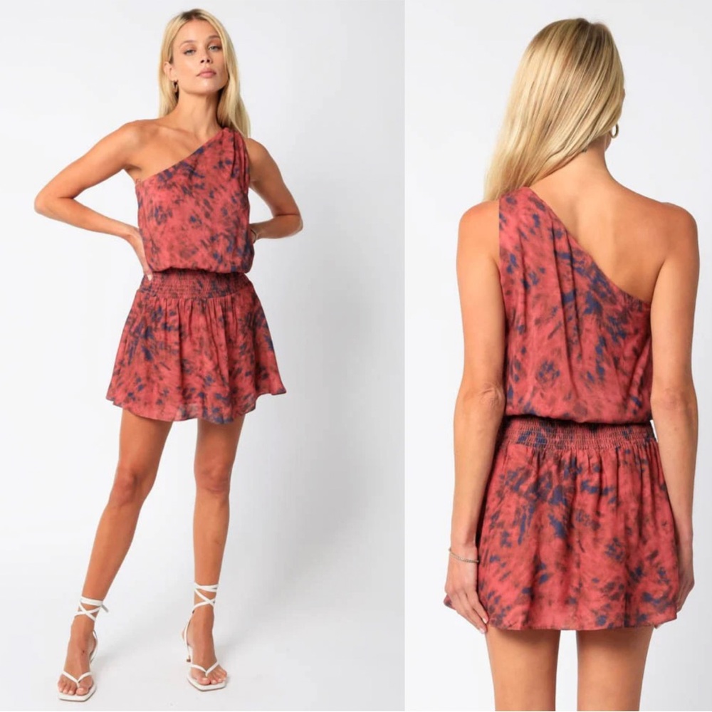 Olivaceous One Shoulder Dress in Red and Black